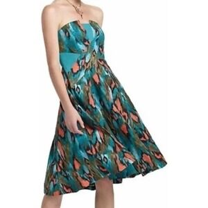Girls from Savoy‎ Anthropologie Teal Orange Ikat Strapless Cotton Dress Size 4